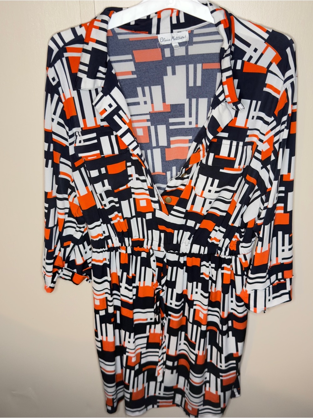 Olivia Matthews Plus Size 18W Geometric Print Midi Dress EUC